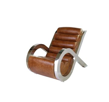 Lenestol Skinn/Stainless Art Deco Chair Cuba Brown.